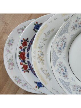 4- Mismatched Fine China Salad Lunch Plates Floral Rims 7.5" Porcelain